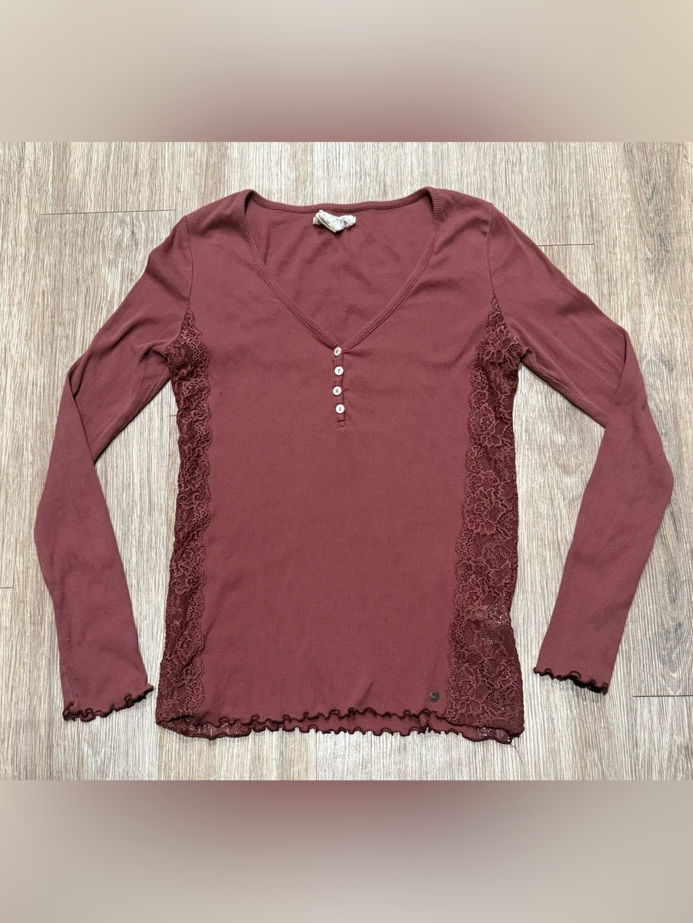 Denim & Supply Ralph Lauren S/P Lace Henley Top Mauve Y2K Coquette Boho